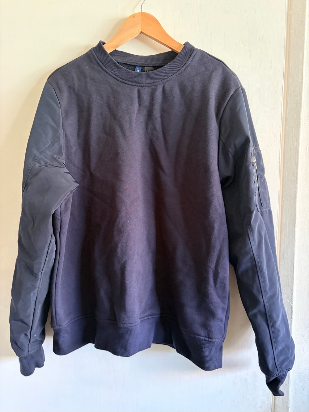 Divided Men's Navy Crewneck Pullover with Sleeve Panels